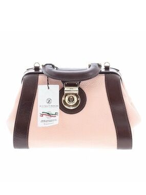 DAVINA FIRENZE ~ Pink and Brown Pebbled Leather Hand Bag w/Crossbody Strap